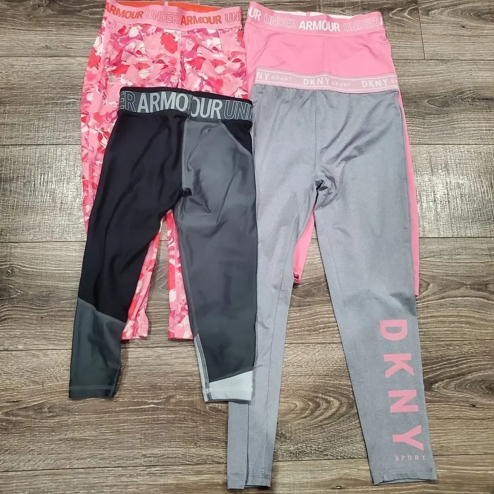 Girls Leggings Size 10-12 Under Armour and DKNY Kids Leggings 4 Pieces